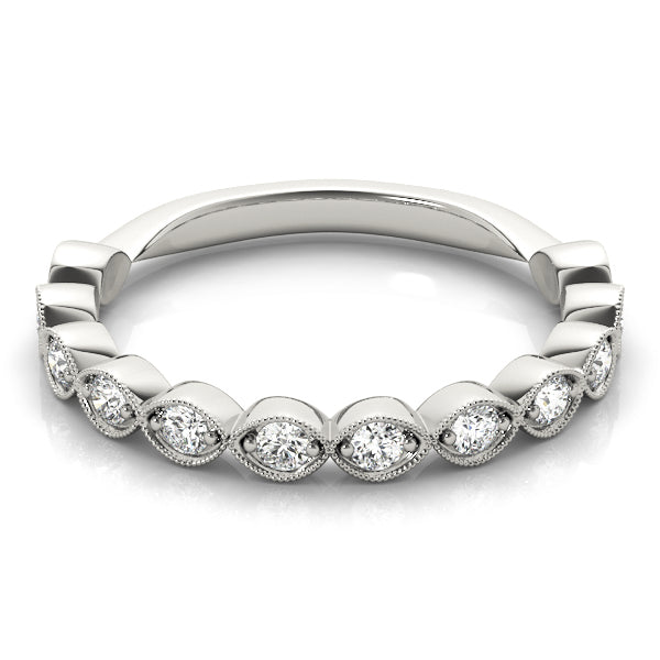 Vintage-Inspired Milgrain Half Eternity Ring in Gold & Platinum