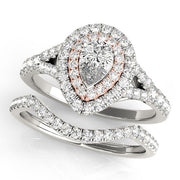 Noble Halo Pear Diamond Engagement Ring in 10K/14K gold and platinum with certified lab-grown or natural diamonds