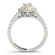Noble Halo Pear Diamond Engagement Ring in 10K/14K gold and platinum with certified lab-grown or natural diamonds
