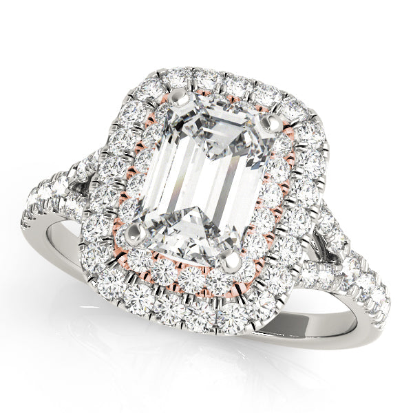 Classic Cut Halo Emerald Diamond Engagement Ring in 10K/14K gold and platinum with certified lab-grown or natural diamonds