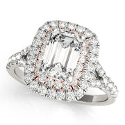 Classic Cut Halo Emerald Diamond Engagement Ring in 10K/14K gold and platinum with certified lab-grown or natural diamonds