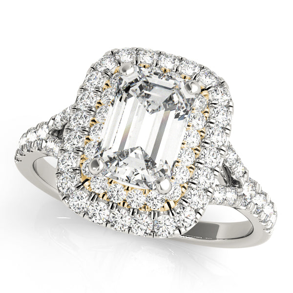 Classic Cut Halo Emerald Diamond Engagement Ring in 10K/14K gold and platinum with certified lab-grown or natural diamonds