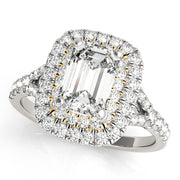 Classic Cut Halo Emerald Diamond Engagement Ring in 10K/14K gold and platinum with certified lab-grown or natural diamonds