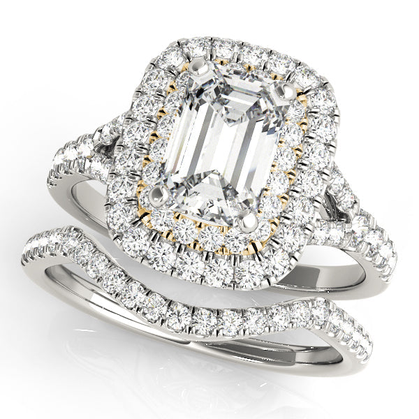 Classic Cut Halo Emerald Diamond Engagement Ring in 10K/14K gold and platinum with certified lab-grown or natural diamonds