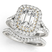 Classic Cut Halo Emerald Diamond Engagement Ring in 10K/14K gold and platinum with certified lab-grown or natural diamonds