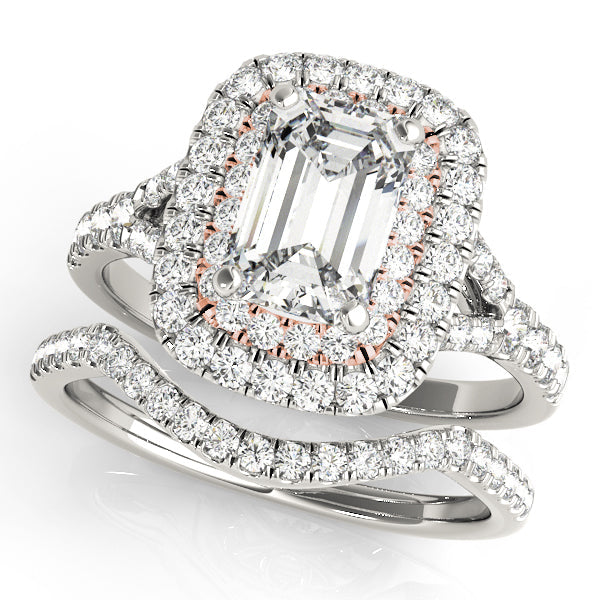 Classic Cut Halo Emerald Diamond Engagement Ring in 10K/14K gold and platinum with certified lab-grown or natural diamonds