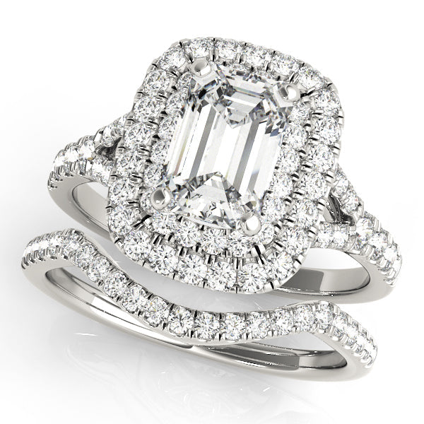Classic Cut Halo Emerald Diamond Engagement Ring in 10K/14K gold and platinum with certified lab-grown or natural diamonds