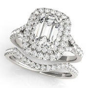 Classic Cut Halo Emerald Diamond Engagement Ring in 10K/14K gold and platinum with certified lab-grown or natural diamonds