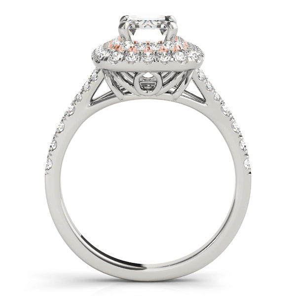 Classic Cut Halo Emerald Diamond Engagement Ring in 10K/14K gold and platinum with certified lab-grown or natural diamonds