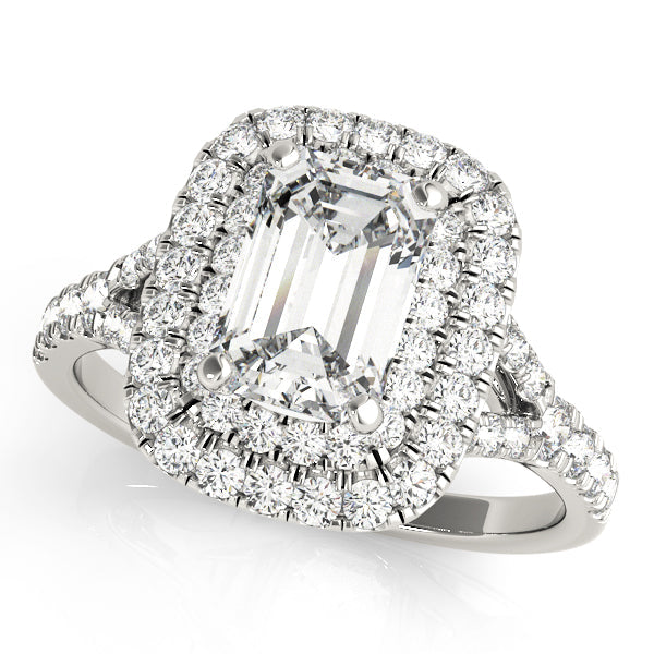 Classic Cut Halo Emerald Diamond Engagement Ring in 10K/14K gold and platinum with certified lab-grown or natural diamonds