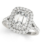 Classic Cut Halo Emerald Diamond Engagement Ring in 10K/14K gold and platinum with certified lab-grown or natural diamonds