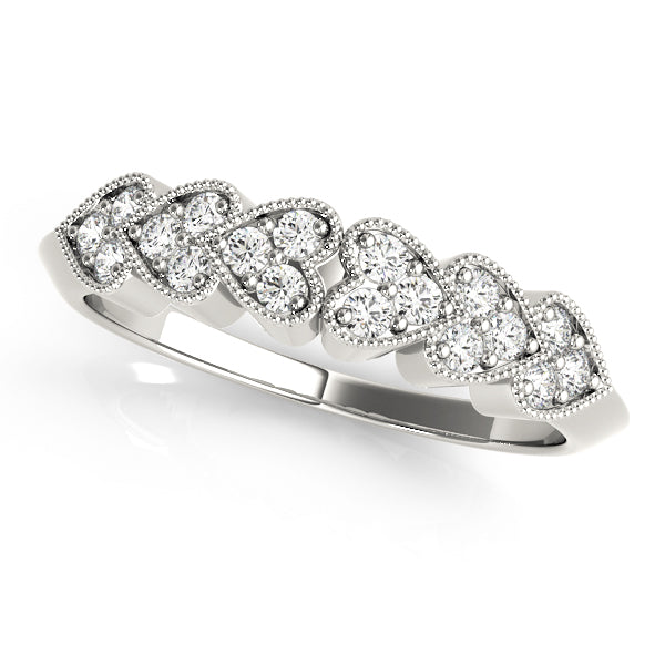 Heart Milgrain Half Eternity Ring in Gold & Platinum