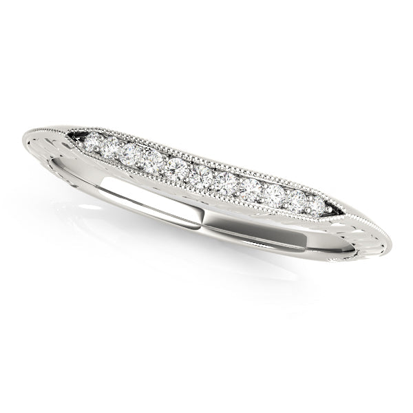 Vintage Inspired Filigree Prong Curved Half Eternity Ring in Gold & Platinum
