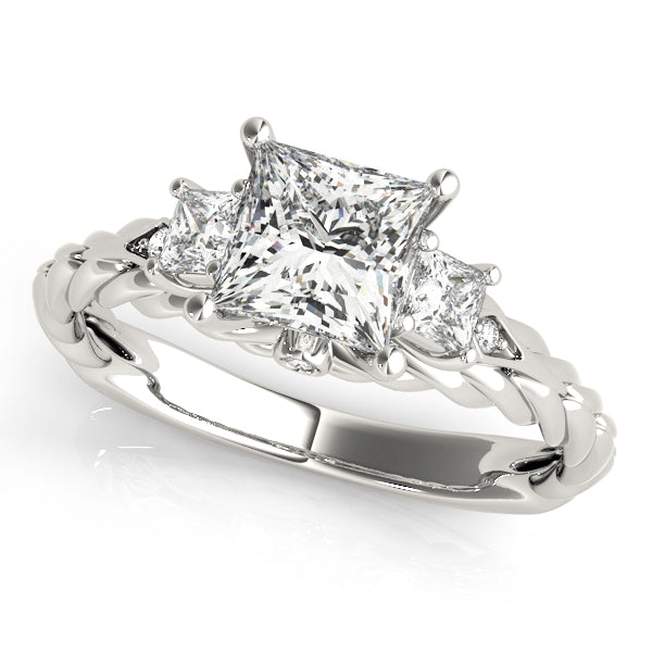 Exquisite Sidestone Princess Diamond Engagement Ring in 10K/14K gold and platinum with certified lab-grown or natural diamonds