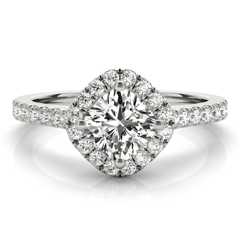 Majestic Sidestone Cushion Diamond Engagement Ring in 10K/14K gold and platinum with certified lab-grown or natural diamonds