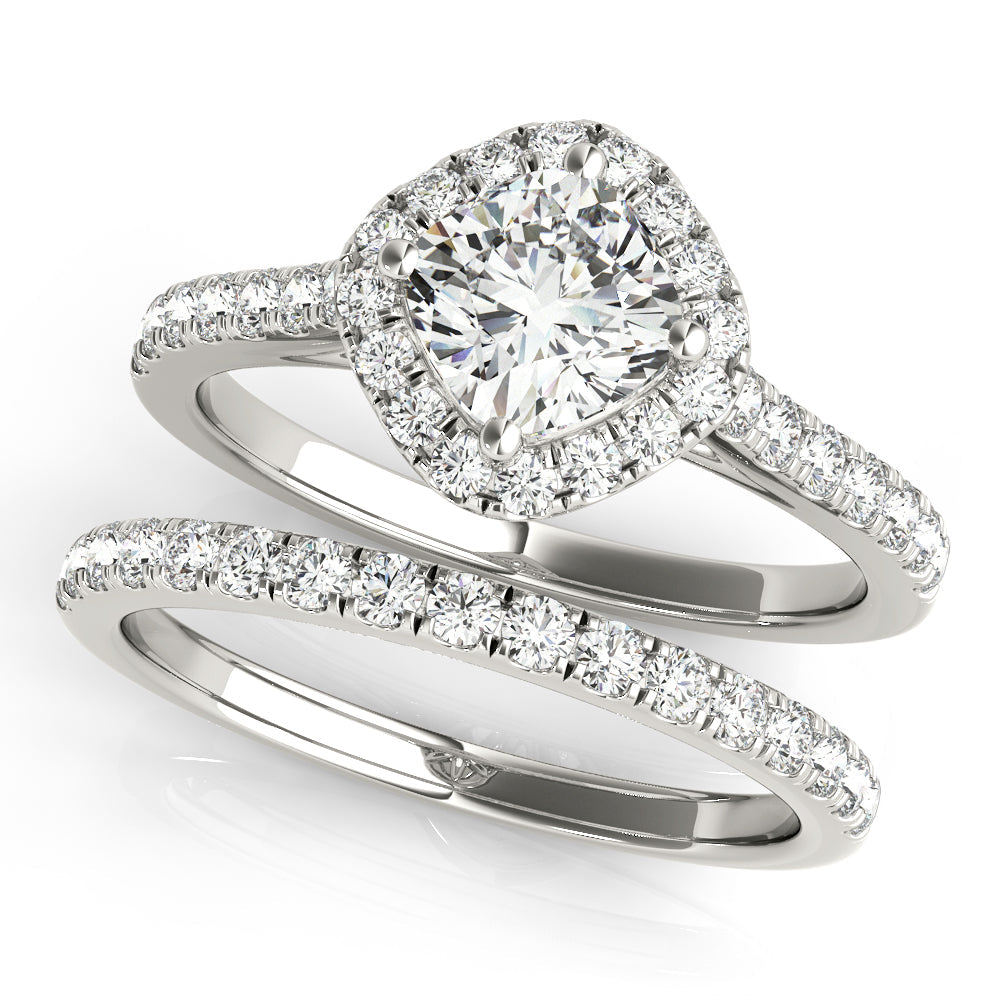 Majestic Sidestone Cushion Diamond Engagement Ring in 10K/14K gold and platinum with certified lab-grown or natural diamonds
