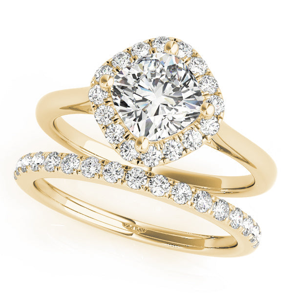 Sculpted Sidestone Cushion Diamond Engagement Ring in 10K/14K gold and platinum with certified lab-grown or natural diamonds