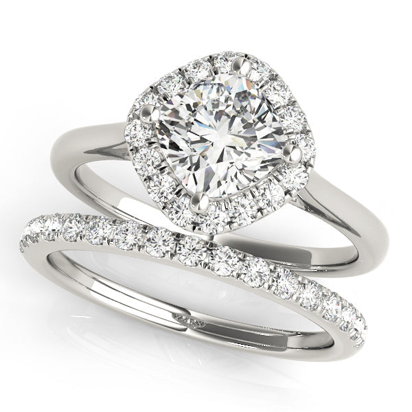 Sculpted Sidestone Cushion Diamond Engagement Ring in 10K/14K gold and platinum with certified lab-grown or natural diamonds