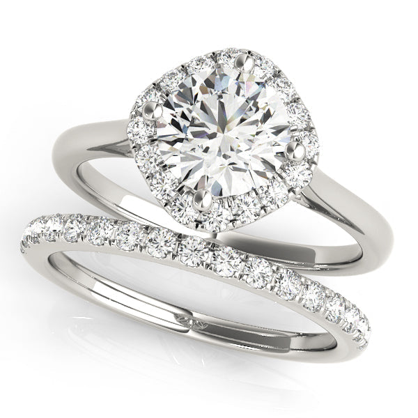 Sculpted Sidestone Cushion Diamond Engagement Ring in 10K/14K gold and platinum with certified lab-grown or natural diamonds
