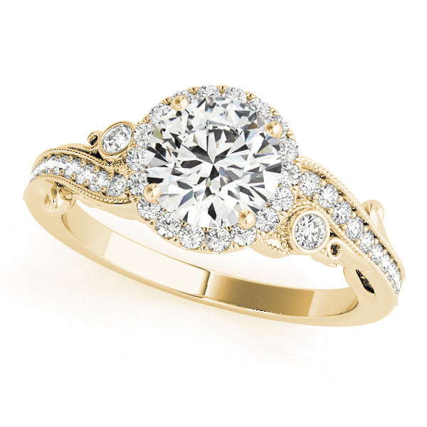 Enchanted Antique Round Diamond Engagement Ring in 10K/14K gold and platinum with certified lab-grown or natural diamonds