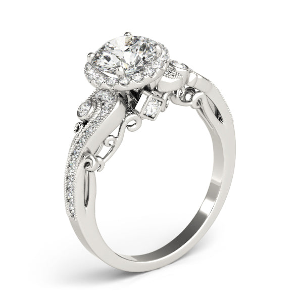 Enchanted Antique Round Diamond Engagement Ring in 10K/14K gold and platinum with certified lab-grown or natural diamonds
