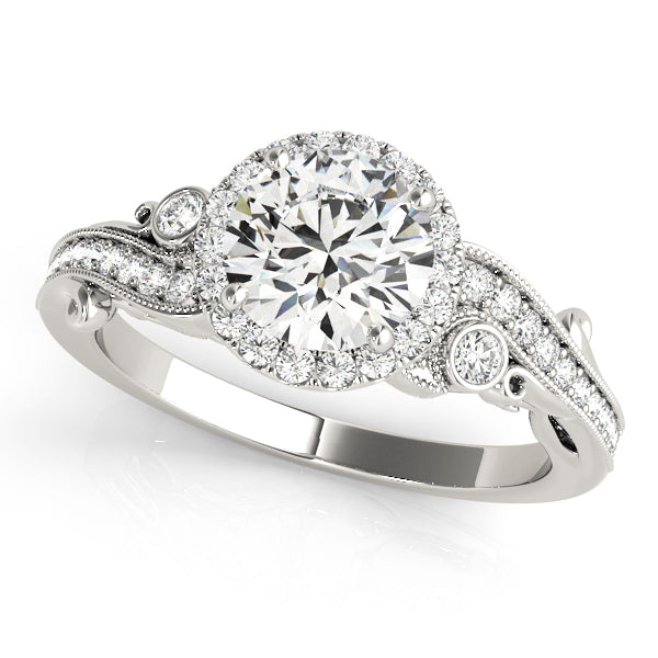 Enchanted Antique Round Diamond Engagement Ring in 10K/14K gold and platinum with certified lab-grown or natural diamonds