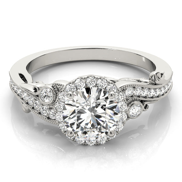 Enchanted Antique Round Diamond Engagement Ring in 10K/14K gold and platinum with certified lab-grown or natural diamonds