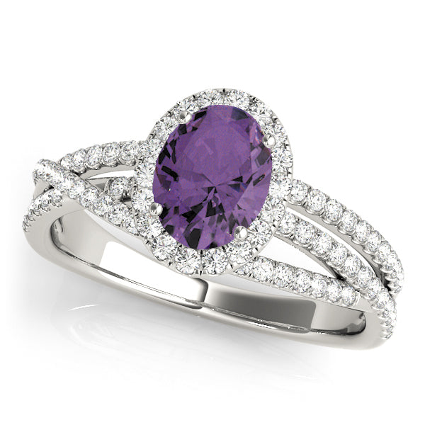 Sculpted Sidestone Oval Diamond Engagement Ring in 10K/14K gold and platinum with certified lab-grown or natural diamonds