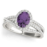 Sculpted Sidestone Oval Diamond Engagement Ring in 10K/14K gold and platinum with certified lab-grown or natural diamonds
