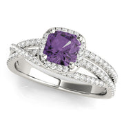 Couture Sidestone Cushion Diamond Engagement Ring in 10K/14K gold and platinum with certified lab-grown or natural diamonds