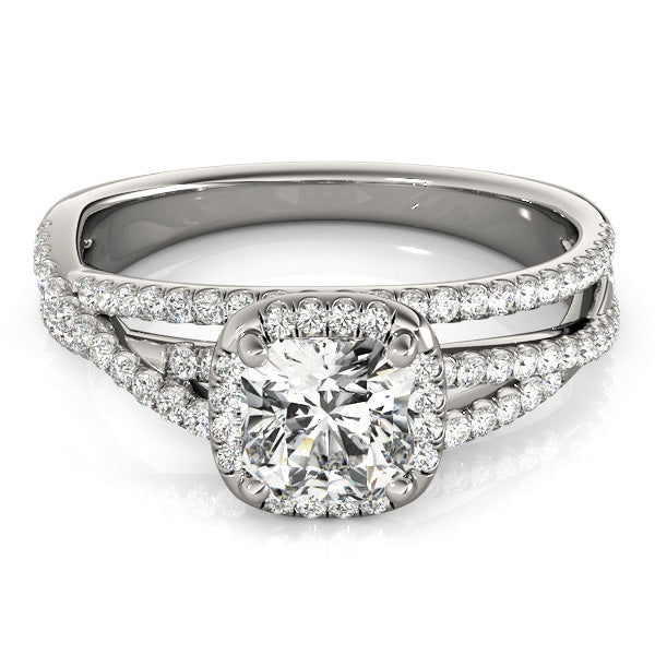Couture Sidestone Cushion Diamond Engagement Ring in 10K/14K gold and platinum with certified lab-grown or natural diamonds