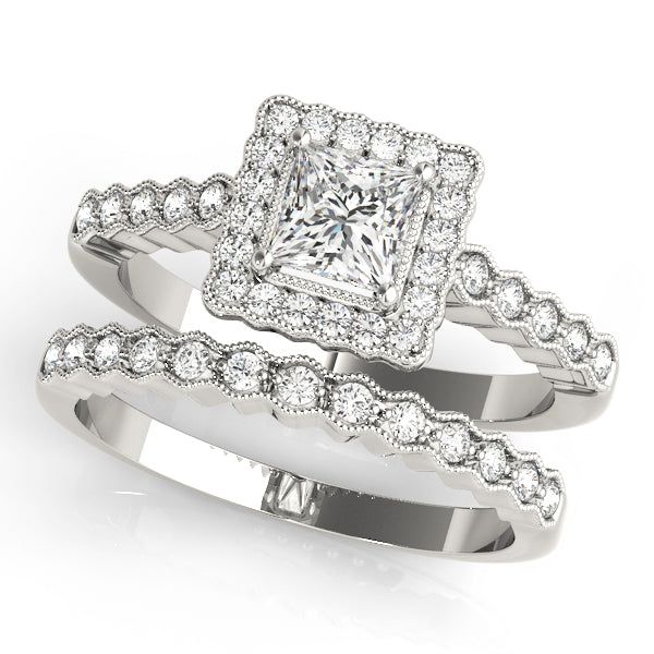 Crowned Sidestone Cushion Diamond Engagement Ring in 10K/14K gold and platinum with certified lab-grown or natural diamonds