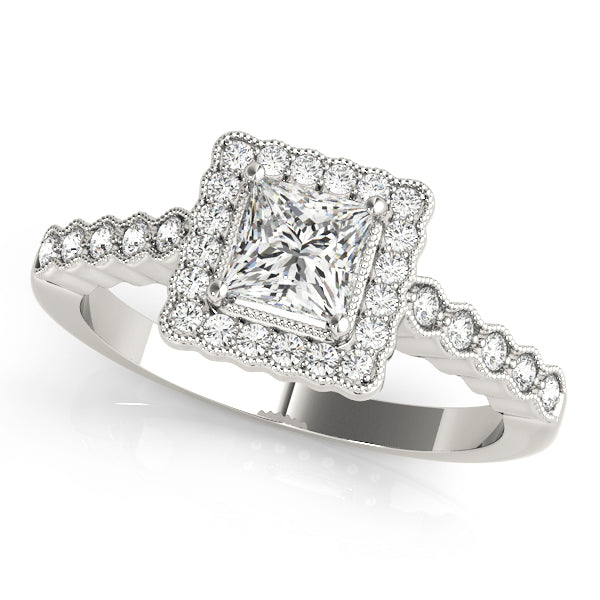 Crowned Sidestone Cushion Diamond Engagement Ring in 10K/14K gold and platinum with certified lab-grown or natural diamonds