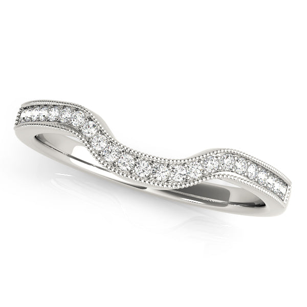 Milgrain Prong Set Curved Half Eternity Ring in Gold & Platinum