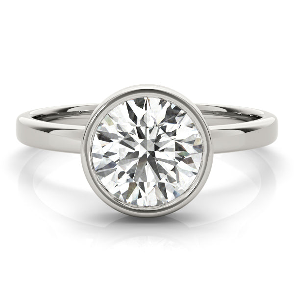 Elegant Bezel Solitaire Round Diamond Engagement Ring in 10K/14K gold and platinum with certified lab-grown or natural diamonds