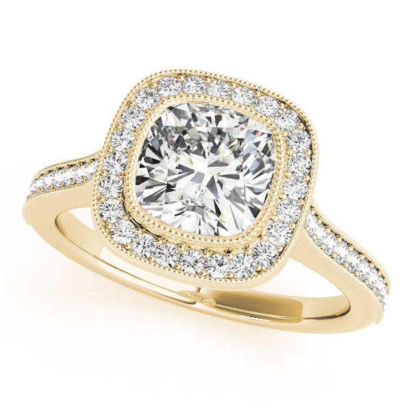 Heirloom Halo Cushion Diamond Engagement Ring in 10K/14K gold and platinum with certified lab-grown or natural diamonds