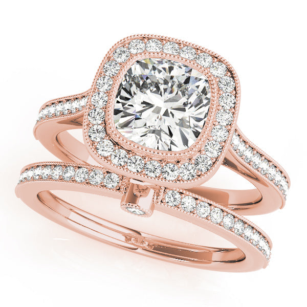 Heirloom Halo Cushion Diamond Engagement Ring in 10K/14K gold and platinum with certified lab-grown or natural diamonds