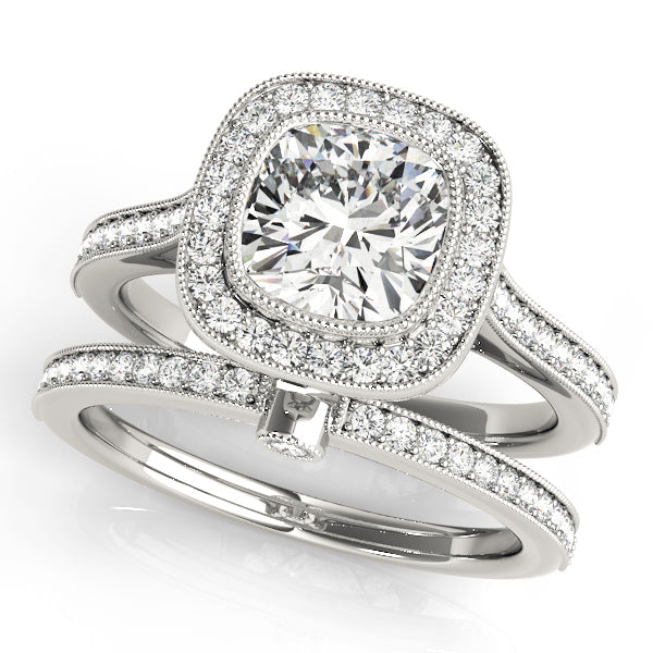 Heirloom Halo Cushion Diamond Engagement Ring in 10K/14K gold and platinum with certified lab-grown or natural diamonds