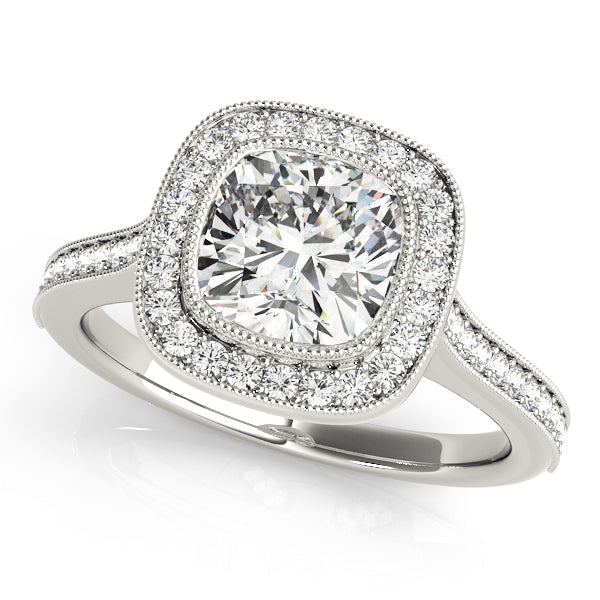 Heirloom Halo Cushion Diamond Engagement Ring in 10K/14K gold and platinum with certified lab-grown or natural diamonds