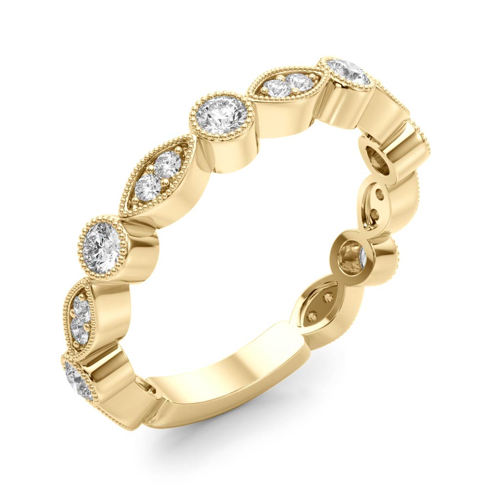 Vintage-Inspired Milgrain Half Eternity Ring in Gold & Platinum