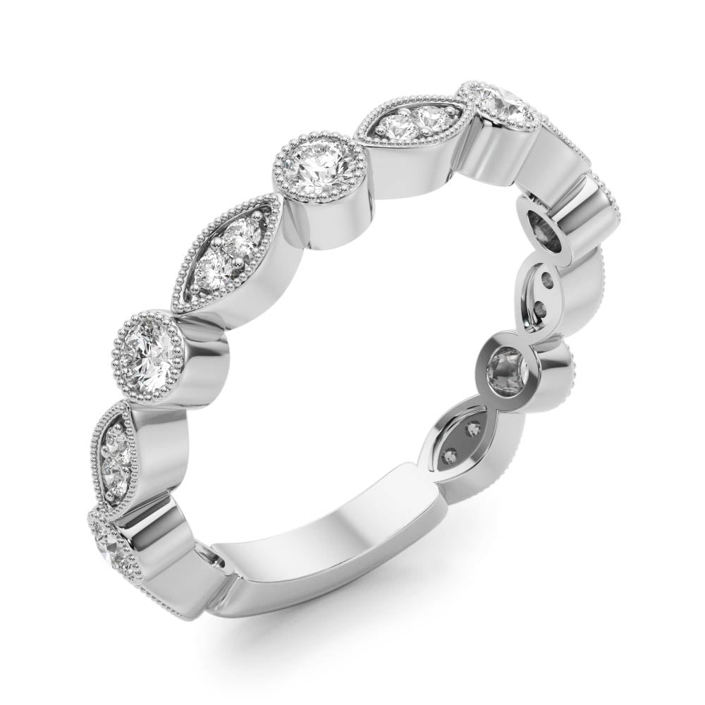 Vintage-Inspired Milgrain Half Eternity Ring in Gold & Platinum
