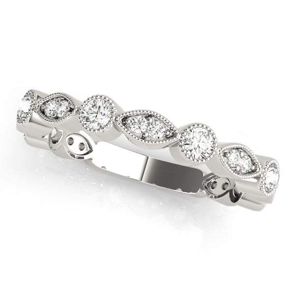 Vintage-Inspired Milgrain Half Eternity Ring in Gold & Platinum