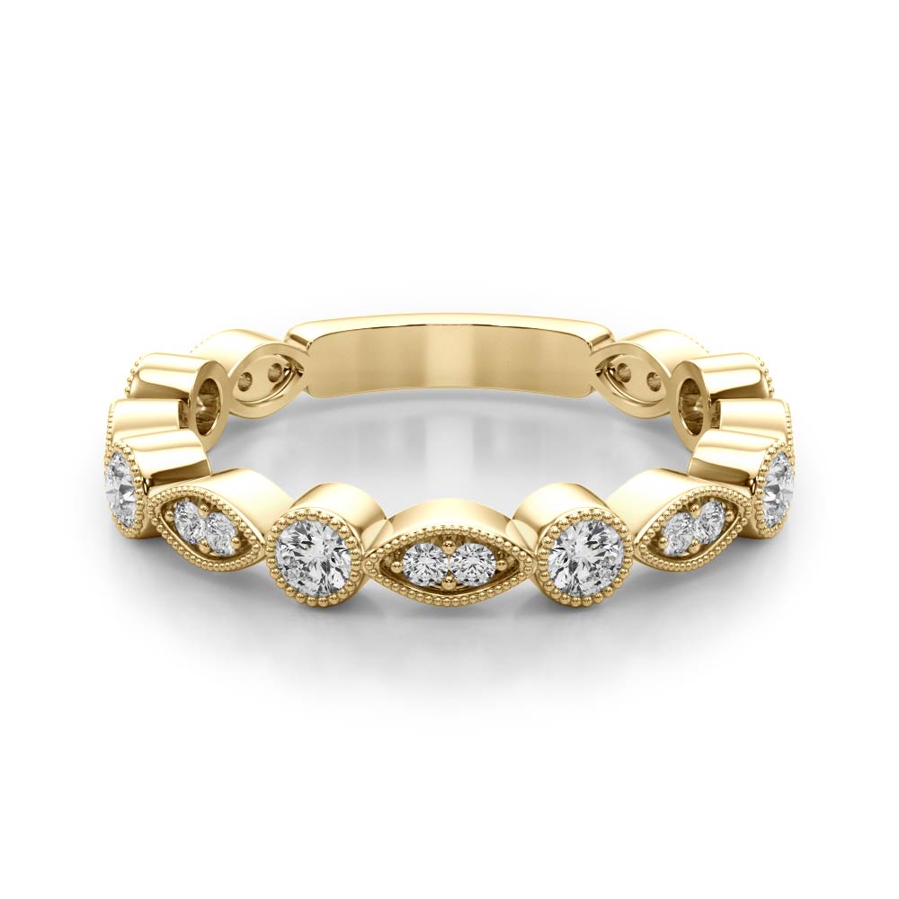Vintage-Inspired Milgrain Half Eternity Ring in Gold & Platinum