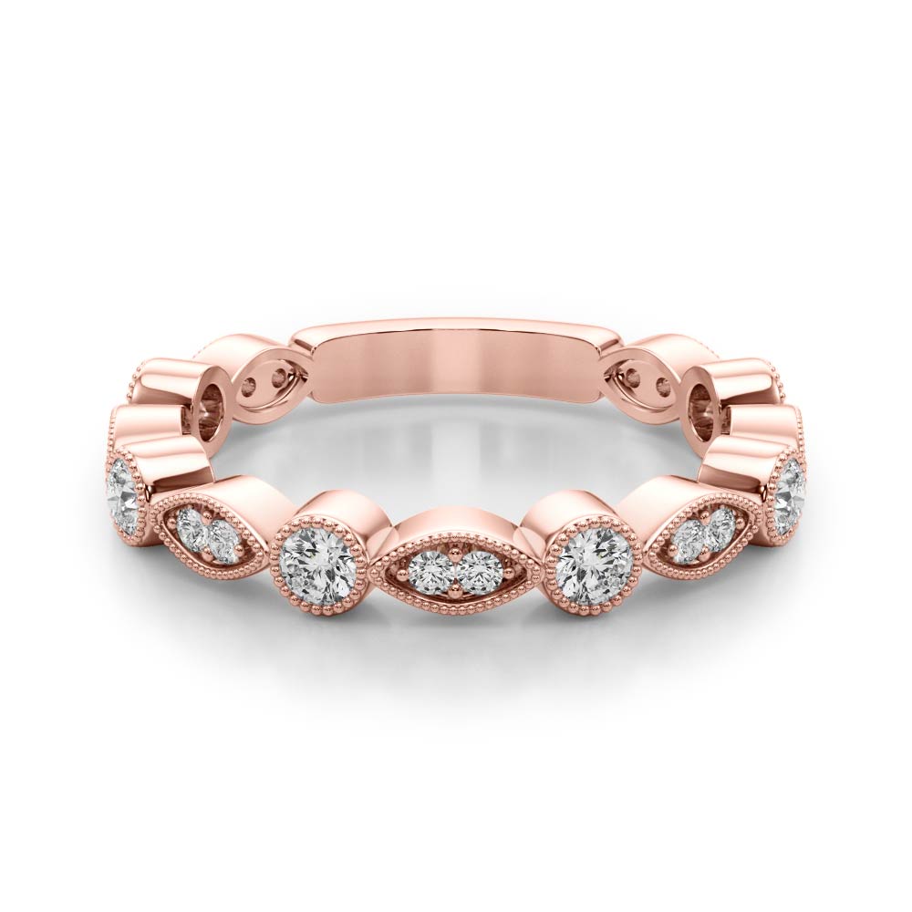 Vintage-Inspired Milgrain Half Eternity Ring in Gold & Platinum