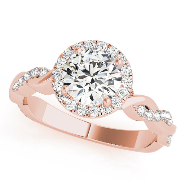 Cherished Braided Shank With Halo Head Round Diamond Engagement Ring in 10K/14K gold and platinum with certified lab-grown or natural diamonds