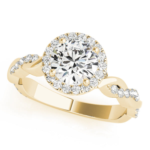 Cherished Braided Shank With Halo Head Round Diamond Engagement Ring in 10K/14K gold and platinum with certified lab-grown or natural diamonds