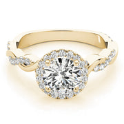 Cherished Braided Shank With Halo Head Round Diamond Engagement Ring in 10K/14K gold and platinum with certified lab-grown or natural diamonds
