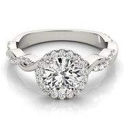 Cherished Braided Shank With Halo Head Round Diamond Engagement Ring in 10K/14K gold and platinum with certified lab-grown or natural diamonds