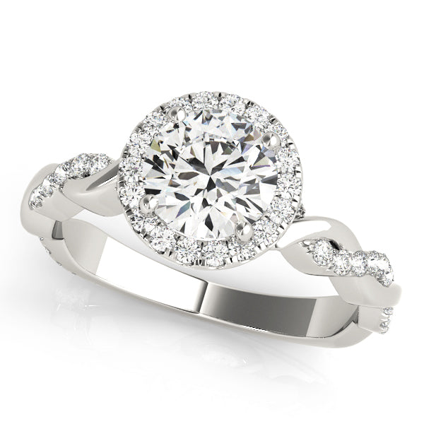 Cherished Braided Shank With Halo Head Round Diamond Engagement Ring in 10K/14K gold and platinum with certified lab-grown or natural diamonds