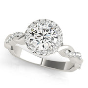 Cherished Braided Shank With Halo Head Round Diamond Engagement Ring in 10K/14K gold and platinum with certified lab-grown or natural diamonds